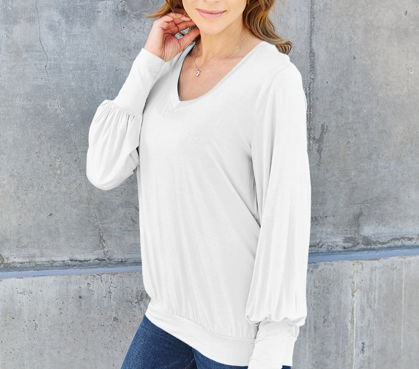 Basic Bae Full Size V-Neck Lantern Sleeve Top