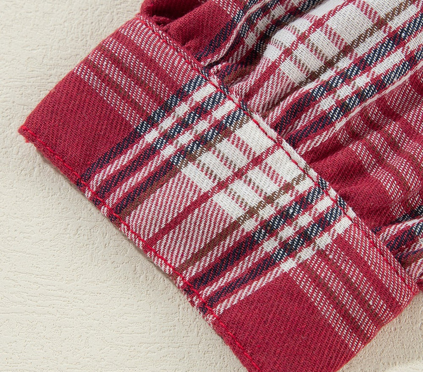 Raw Hem Drawstring Plaid Denim Jacket