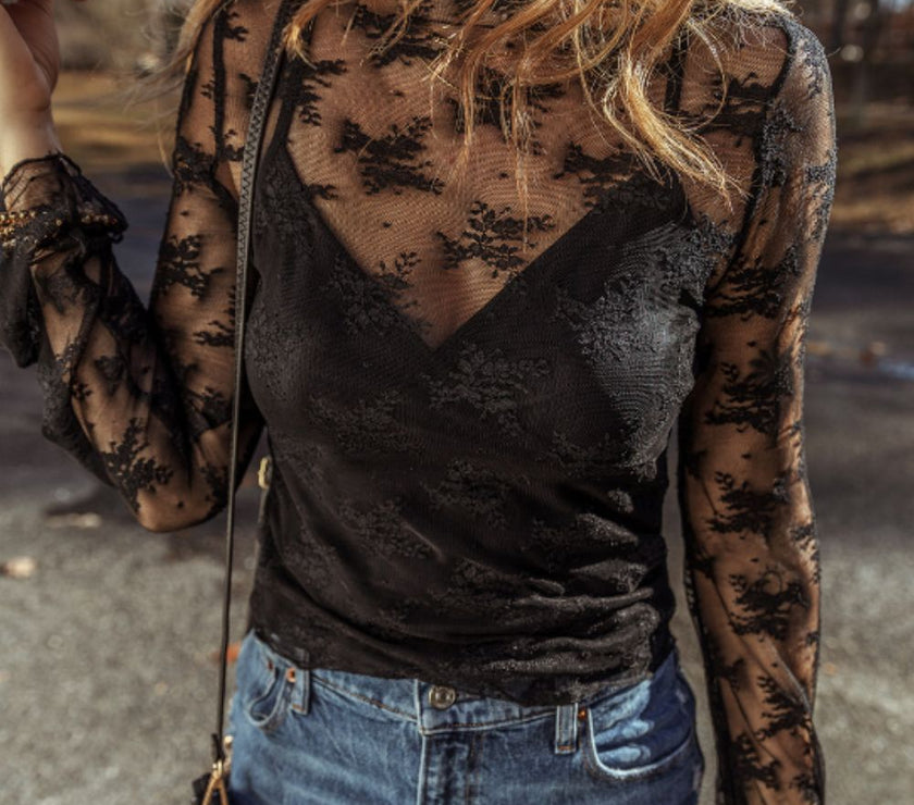 Surplice Cami and Lace Long Sleeve Cover Up Set