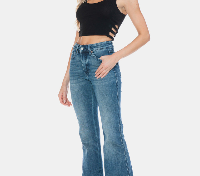 Judy Blue Full Size Tummy Control Cut Hem Flare Jeans