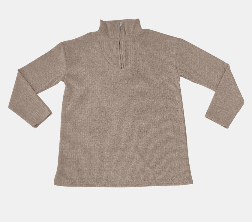 Full Size Quarter Zip Long Sleeve Top
