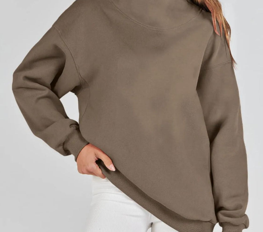Mock Neck Drop Shoulder Long Sleeve Sweatshirt