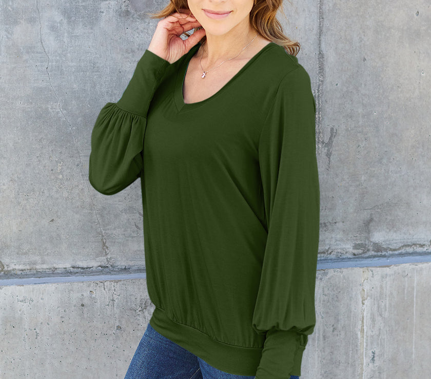 Basic Bae Full Size V-Neck Lantern Sleeve Top