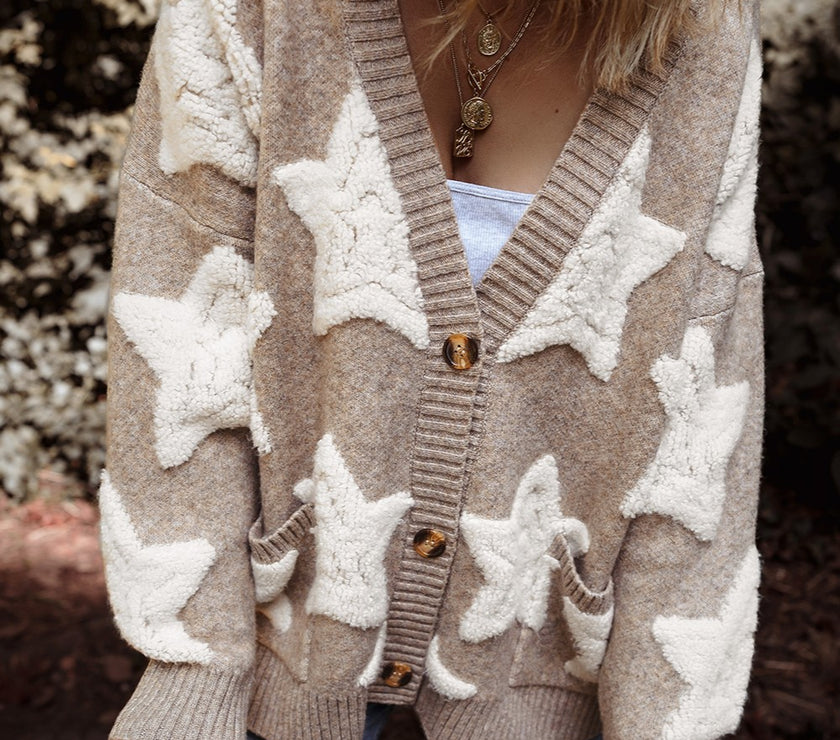 Star Button Up Long Sleeve Cardigan