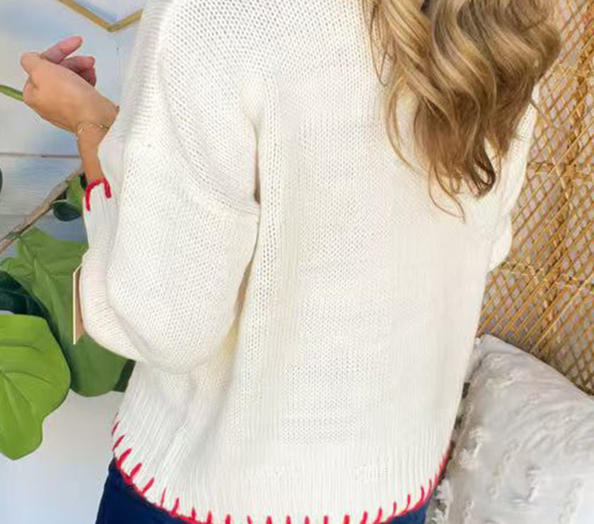 Bow Round Neck Long Sleeve Sweater