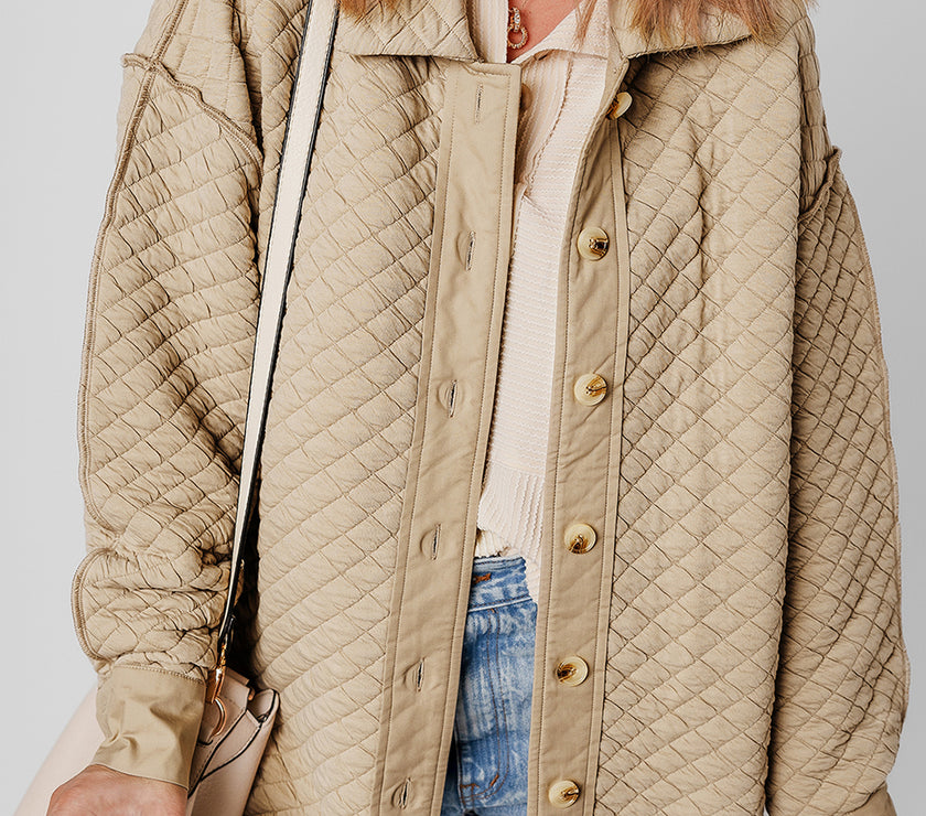 Exposed Seam Collared Neck Button Up Shacket