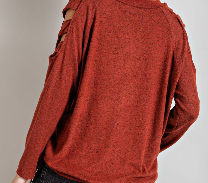 Cutout Round Neck Long Sleeve Top