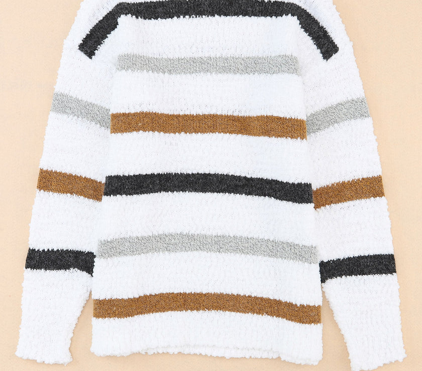 Striped Round Neck Dropped Shoulder Sweater
