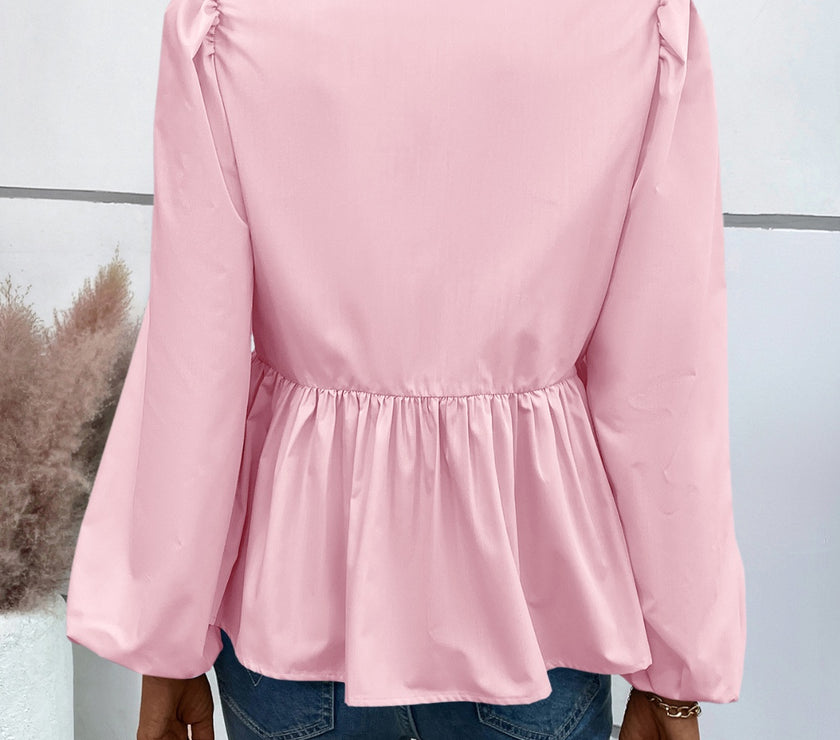 Ivy Lane Peplum Tied Long Sleeve Blouse
