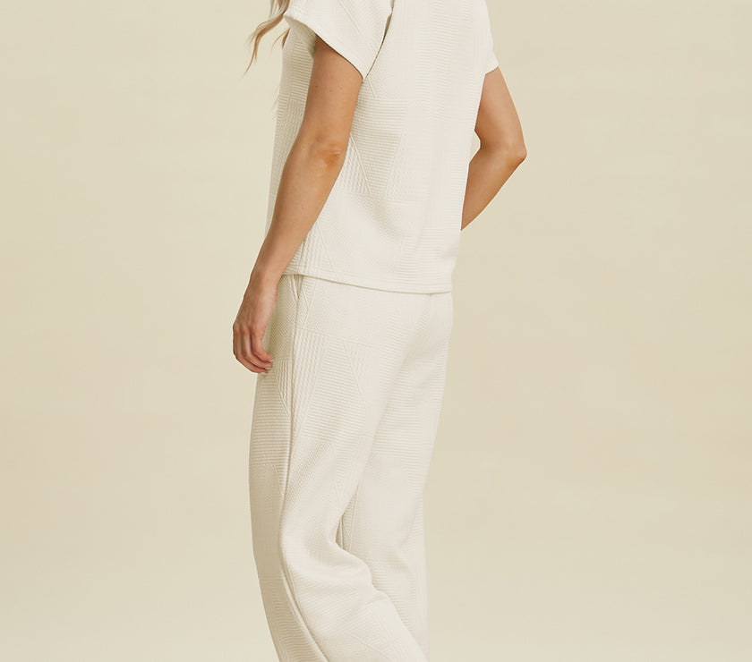 Double Take Full Size Collared Neck Short Sleeve Top and Pants Set