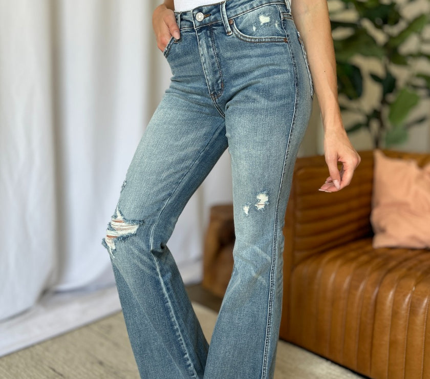 Judy Blue Full Size Medium Rise Tummy Control Destroy Flare