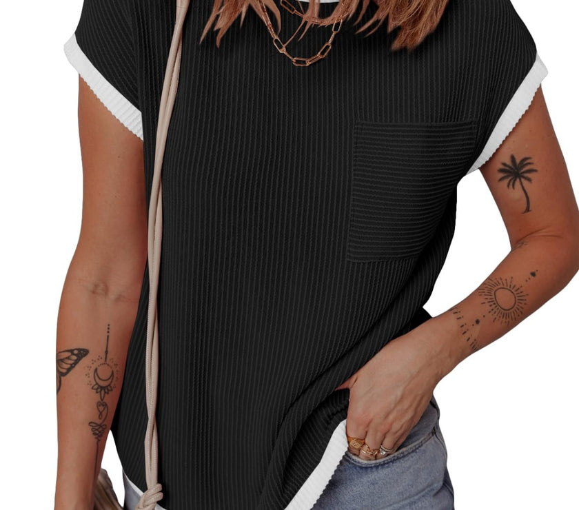 Contrast Trim Round Neck Short Sleeve T-Shirt