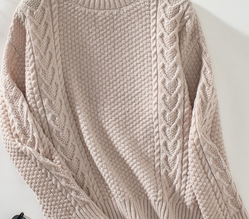 Cable-Knit Mock Neck Long Sleeve Sweater