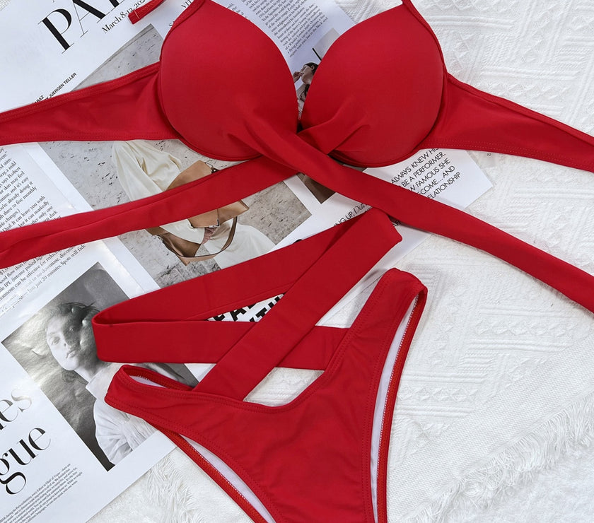 Crisscross Halter Neck Bikini Set