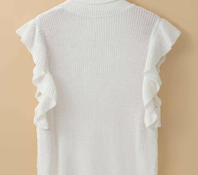 Cable-Knit Turtleneck Cap Sleeve Sweater