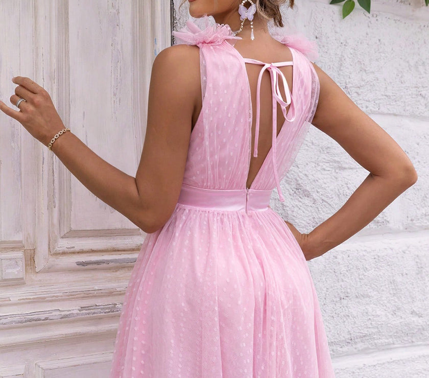 Open Back Sleeveless Mesh Dress