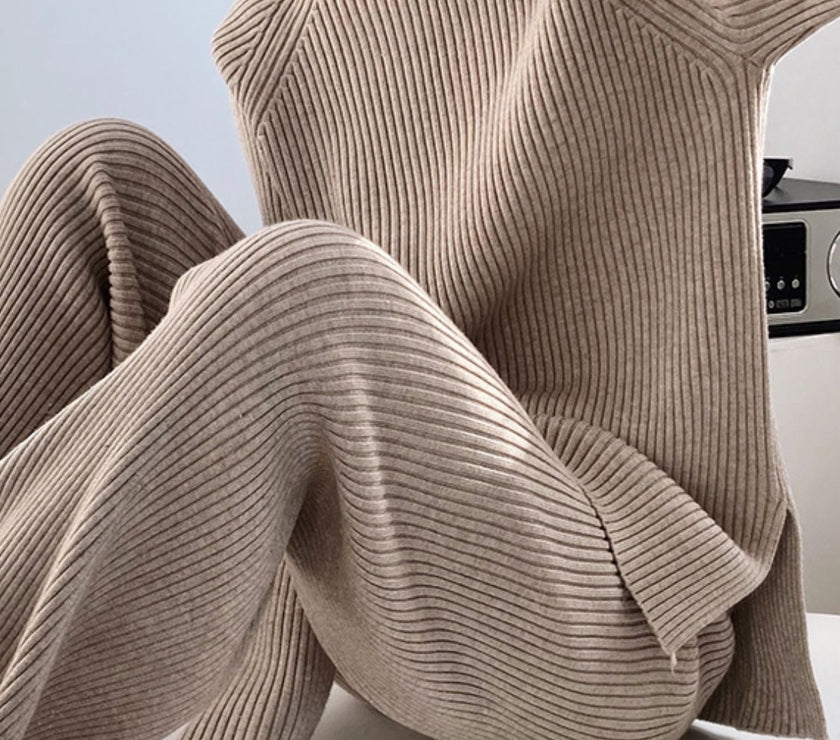 Mock Neck Raglan Sleeve Top and Pants Sweater Set