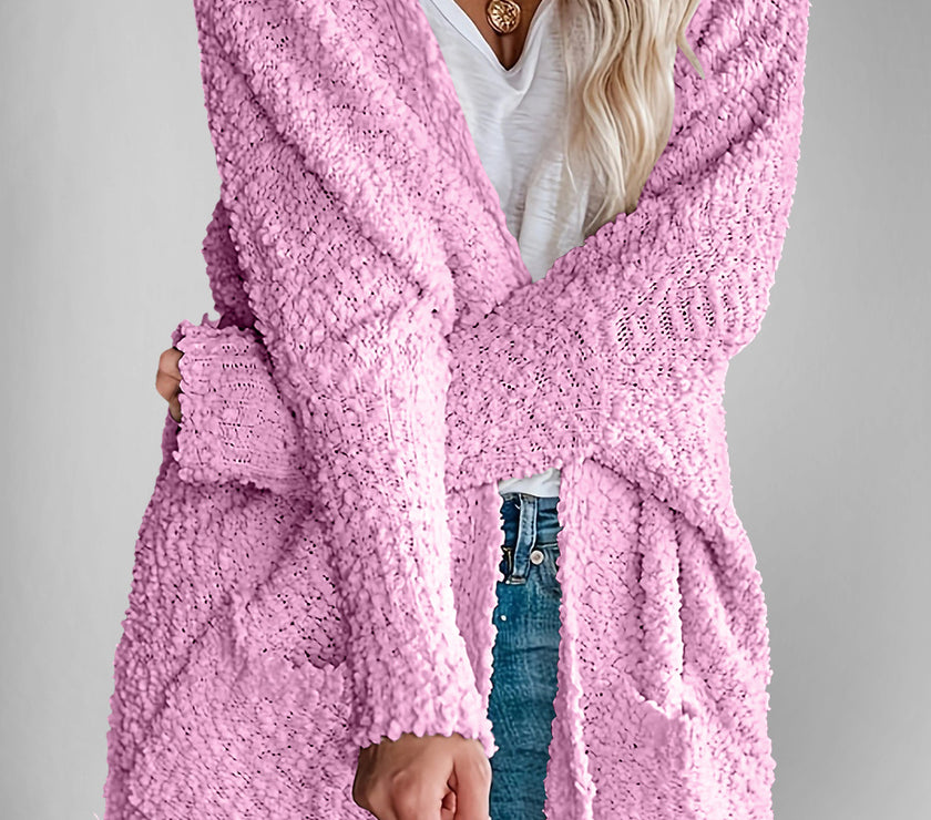 Double Take Pocketed Open Front Long Sleeve Cardigan