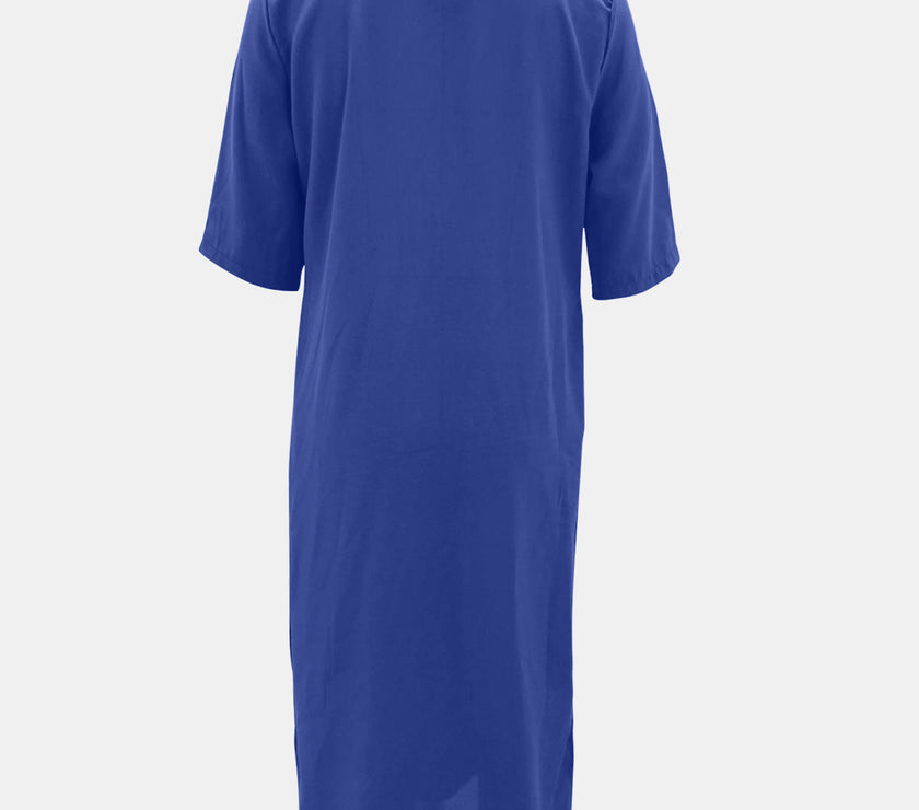 Full Size Notched Half Sleeve Midi Dress