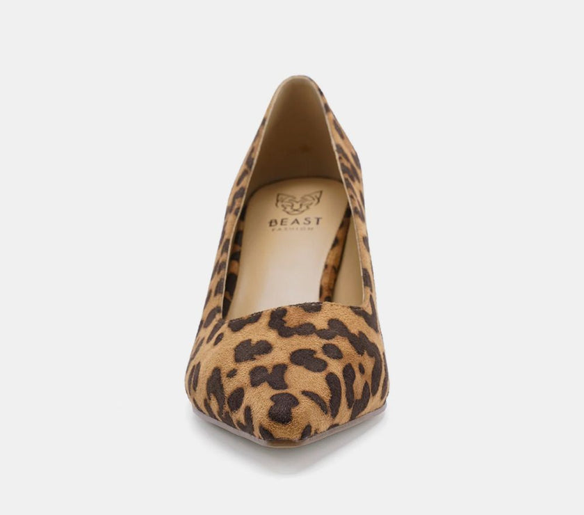 Beast Fashion Faux Suede Leopard Point Toe Pumps