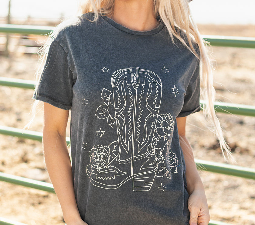 High-Rise Western Cowboy Boots Graphic Tee