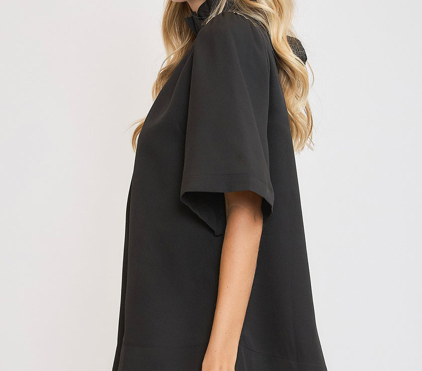 Umgee Bow Tie Back Mock Neck Half Sleeve Blouse