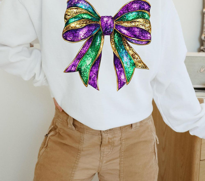Bow Round Neck Long Sleeve Sweatshirt