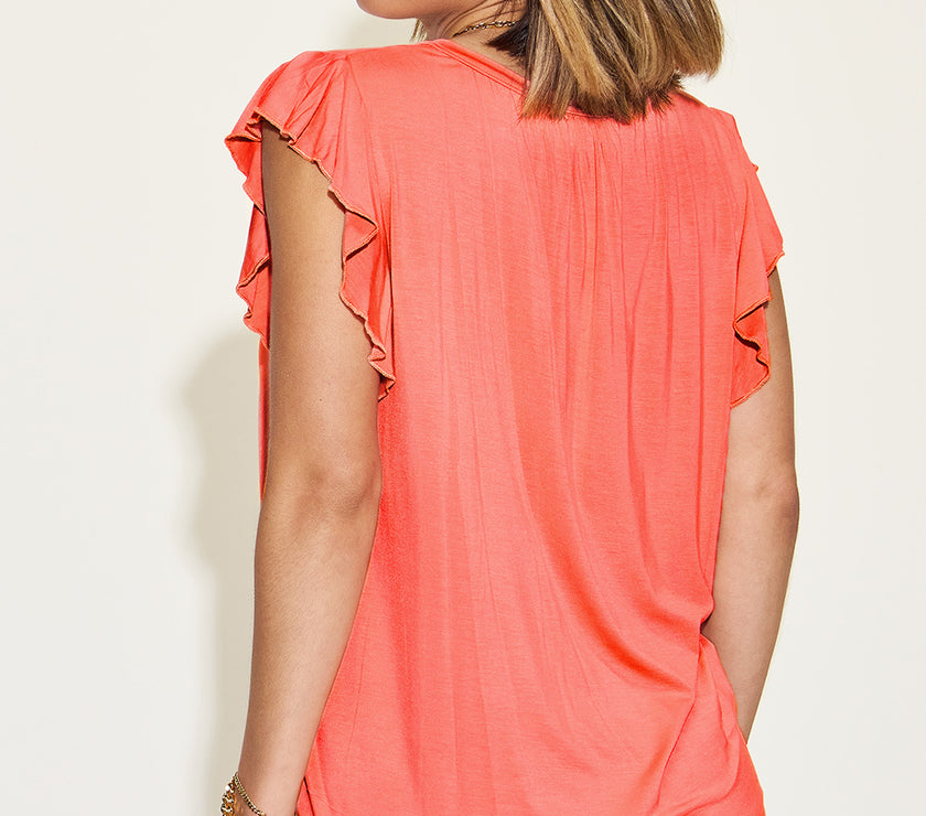 Basic Bae Full Size Bamboo Notched Ruffled Short Sleeve T-Shirt