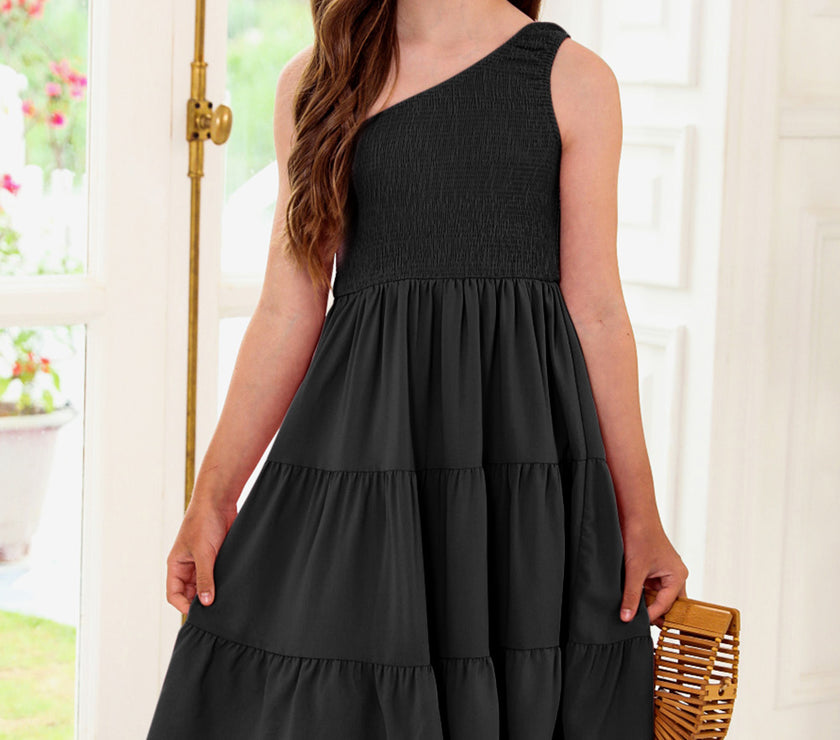 One-Shoulder Sleeveless Tiered Dress