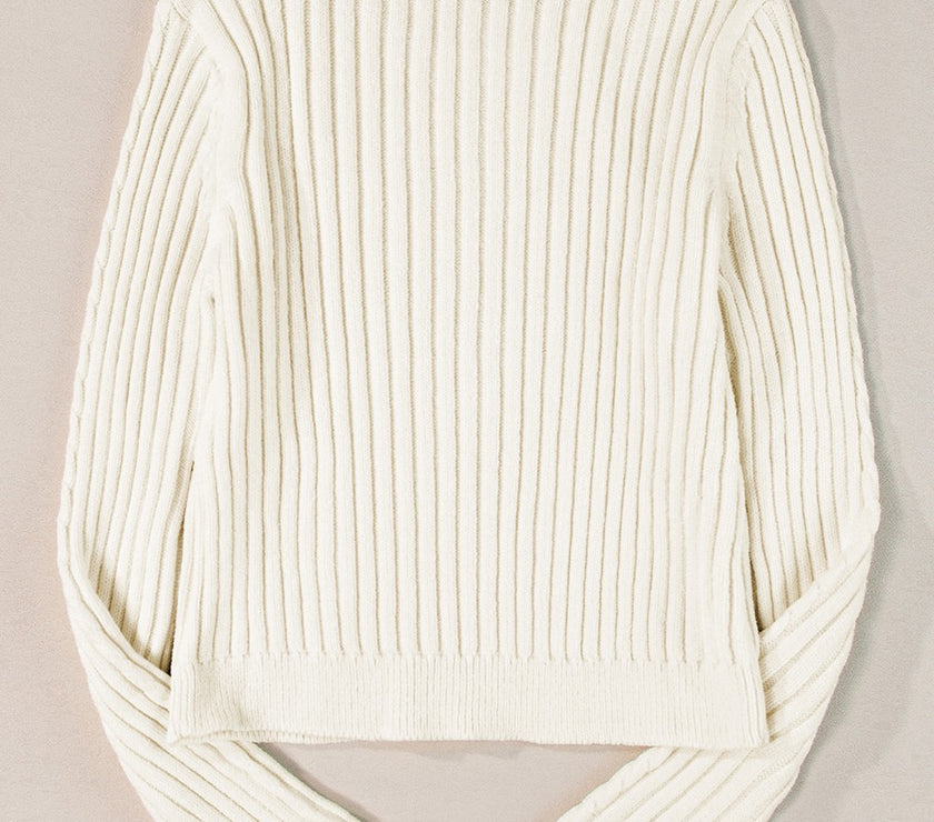 Cable-Knit Round Neck Long Sleeve Sweater