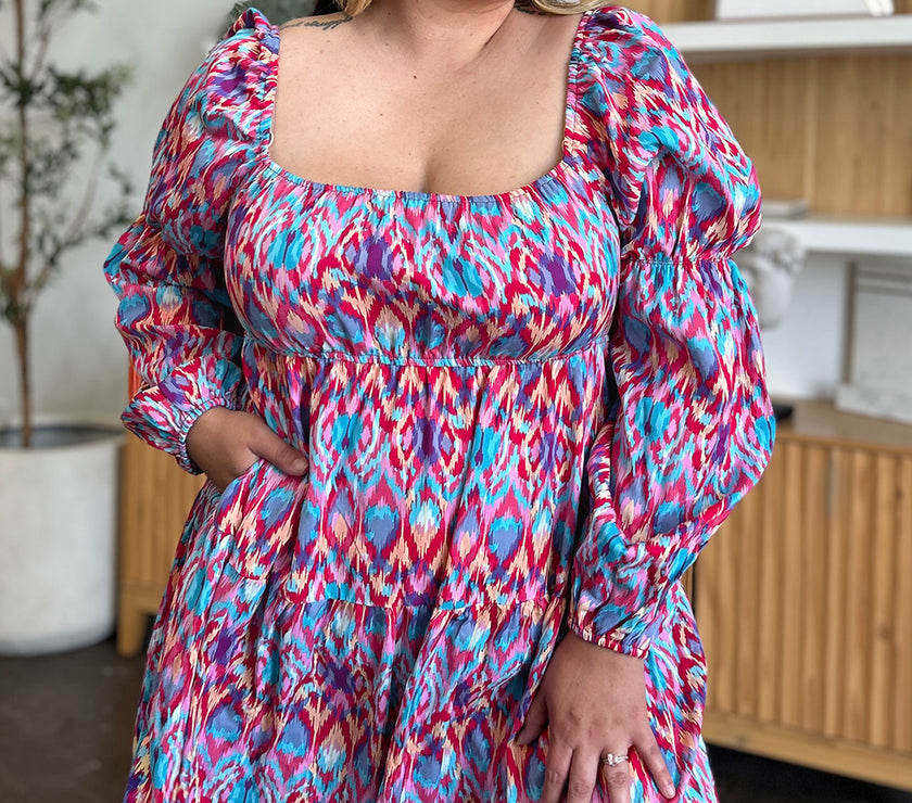 Double Take Full Size Printed Long Sleeve Dress