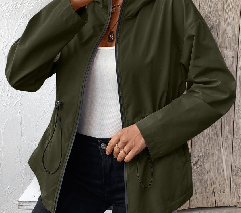 Ivy Lane Drawstring Zip Up Hooded Jacket