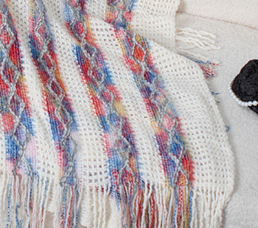 Fringe Contrast Hooded Poncho