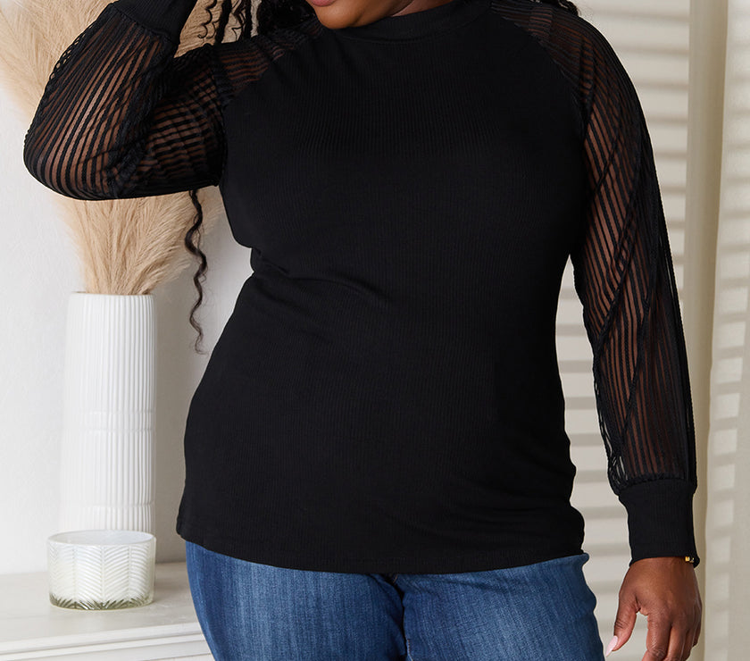 Double Take Round Neck Raglan Sleeve Blouse