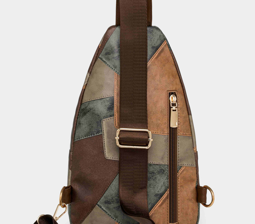 PU Leather Color Block Crossbody Bag