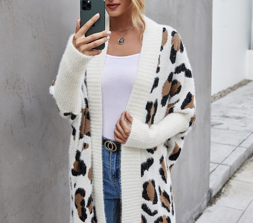 Angel Wings Leopard Pattern Fuzzy Cardigan