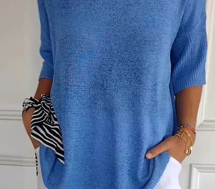 V-Neck Three-Quarter Sleeve Knit Top
