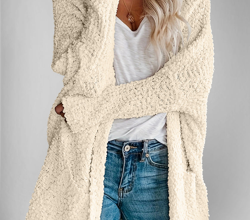 Double Take Pocketed Open Front Long Sleeve Cardigan
