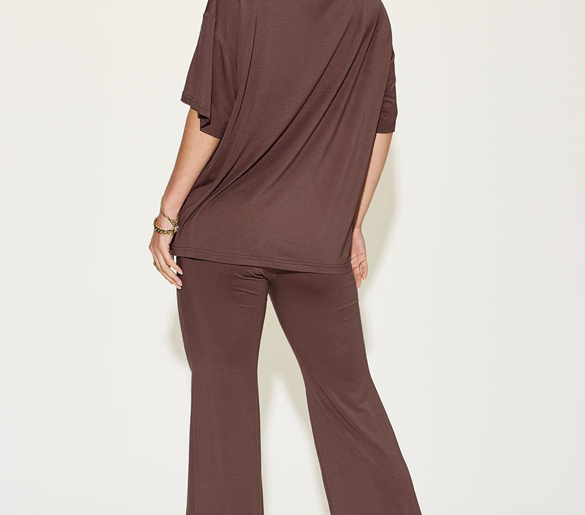 Basic Bae Full Size Bamboo Drop Shoulder T-Shirt and Flare Pants Set