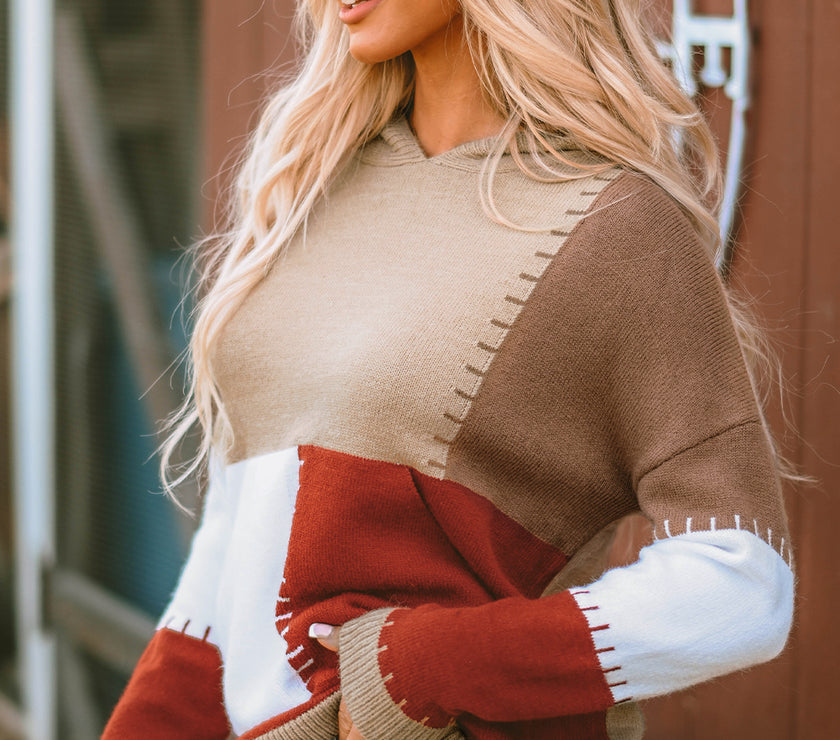 Color Block Kangaroo Pocket Hooded Sweater