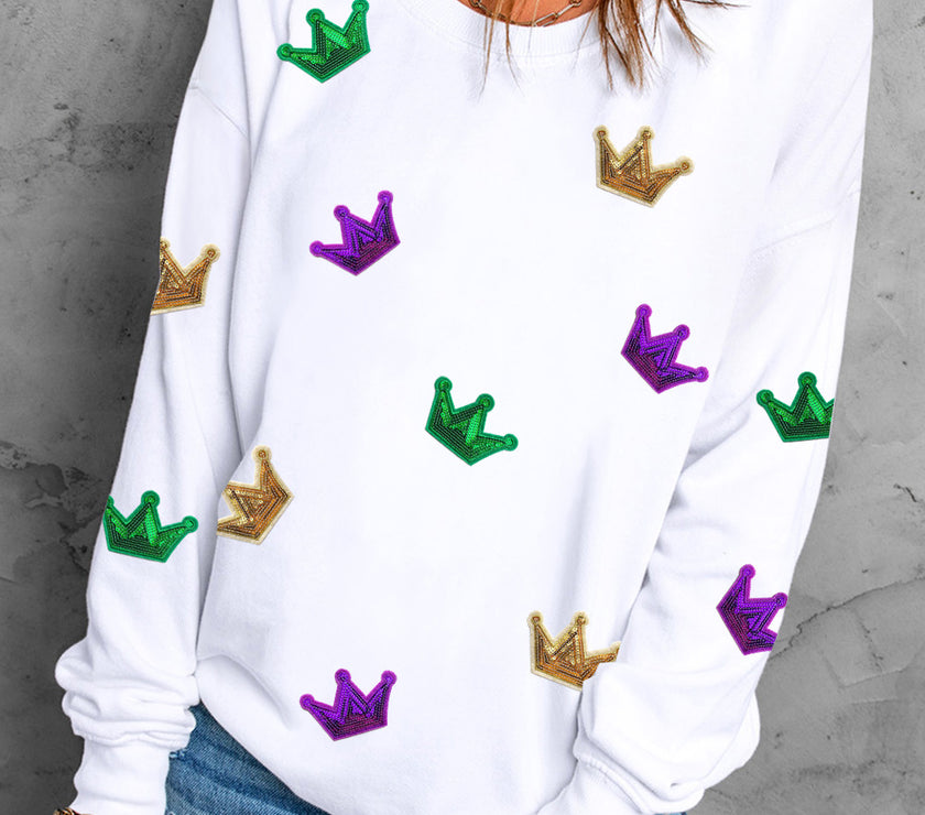 Crown Sequin Round Neck Sweatshirt