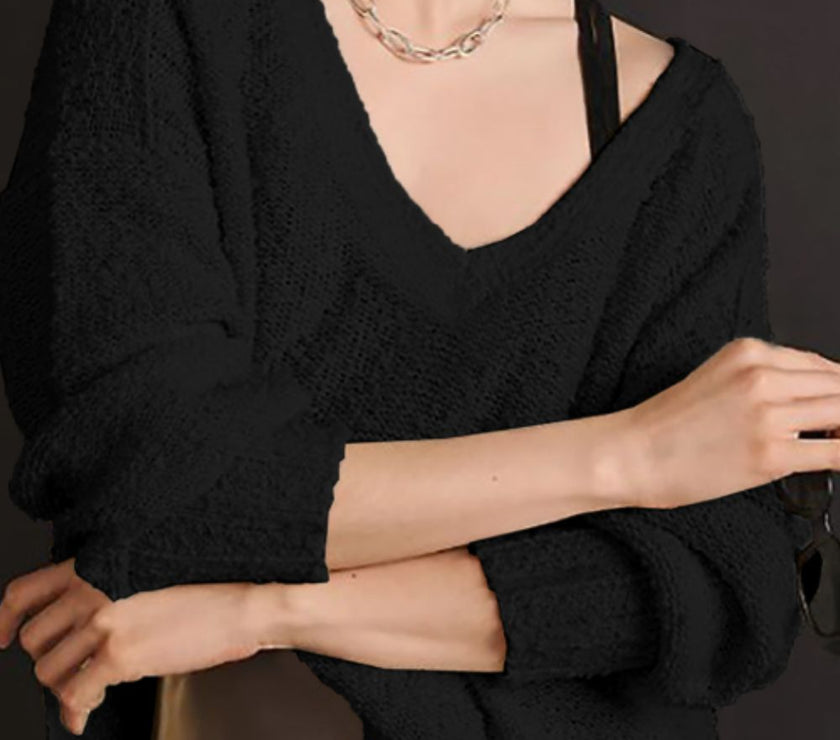 V-Neck Dropped Shoulder Sweater