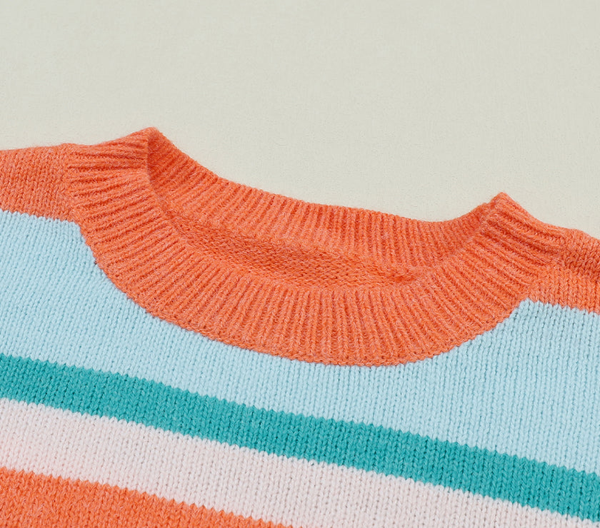 Striped Round Neck Drop Shoulder Sweater