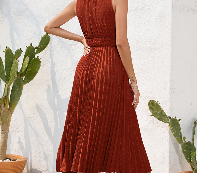 Swiss Dot Tie Neck Sleeveless Dress