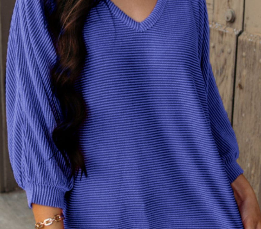 Texture V-Neck Long Sleeve Top