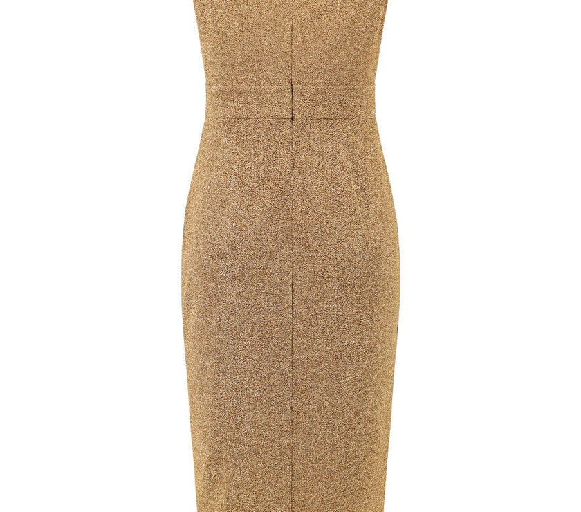 Slit Ruched Mock Neck Sleeveless Dress