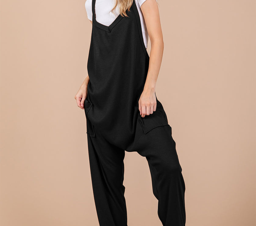 Oh Full Size V-Neck Wide Strap Overalls with Pockets