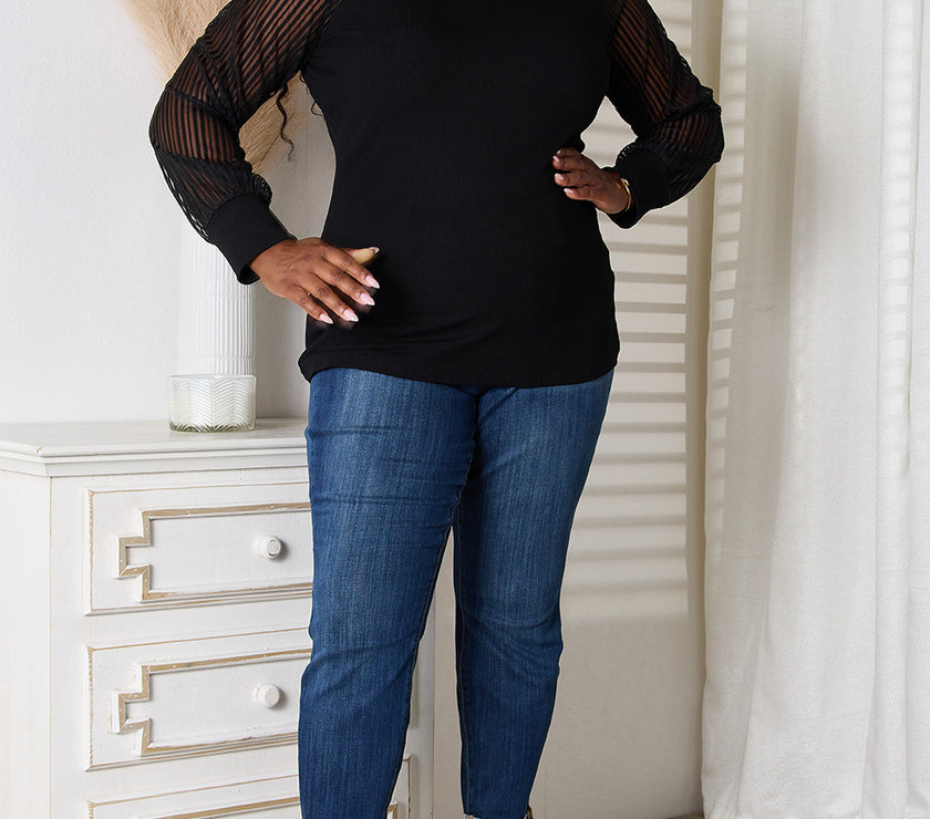 Double Take Round Neck Raglan Sleeve Blouse