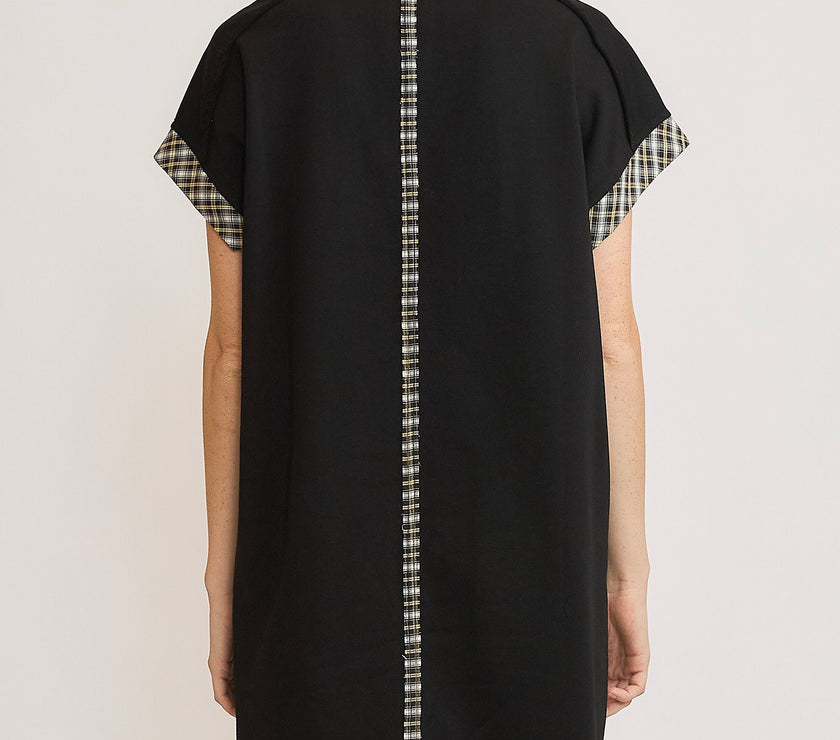 Umgee Peace Plaid Applique Short Sleeve Mini Dress