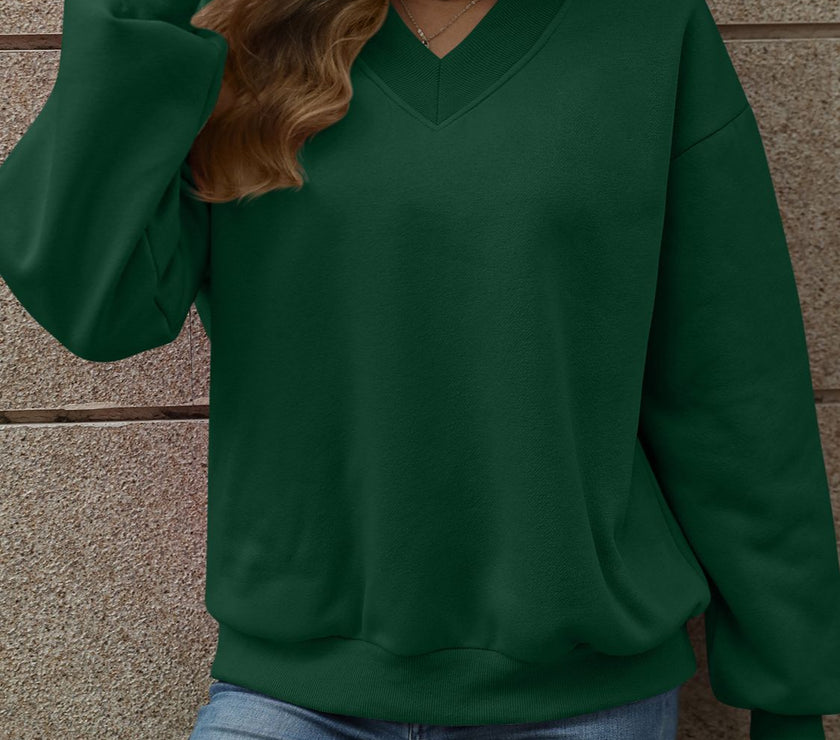 V-Neck Long Sleeve Dropped Shoulder Sweatshirt